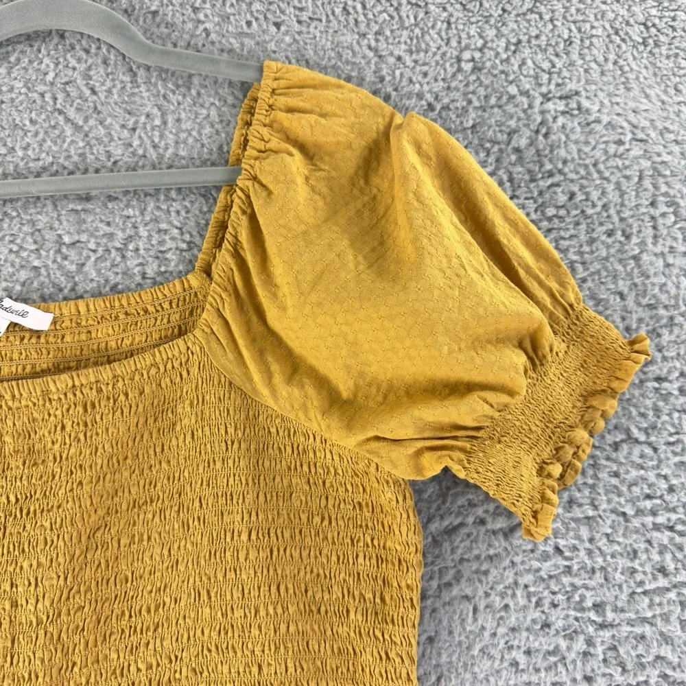 Madewell Lucie Puff Sleeve Smocked Bodice Top Womens XL Yellow Pullover